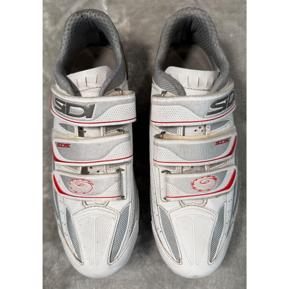 Sidi White Red Hook & Loop 3 Bolt Road Cycling Shoes Mens Size 43 US 9 - Picture 2 of 8